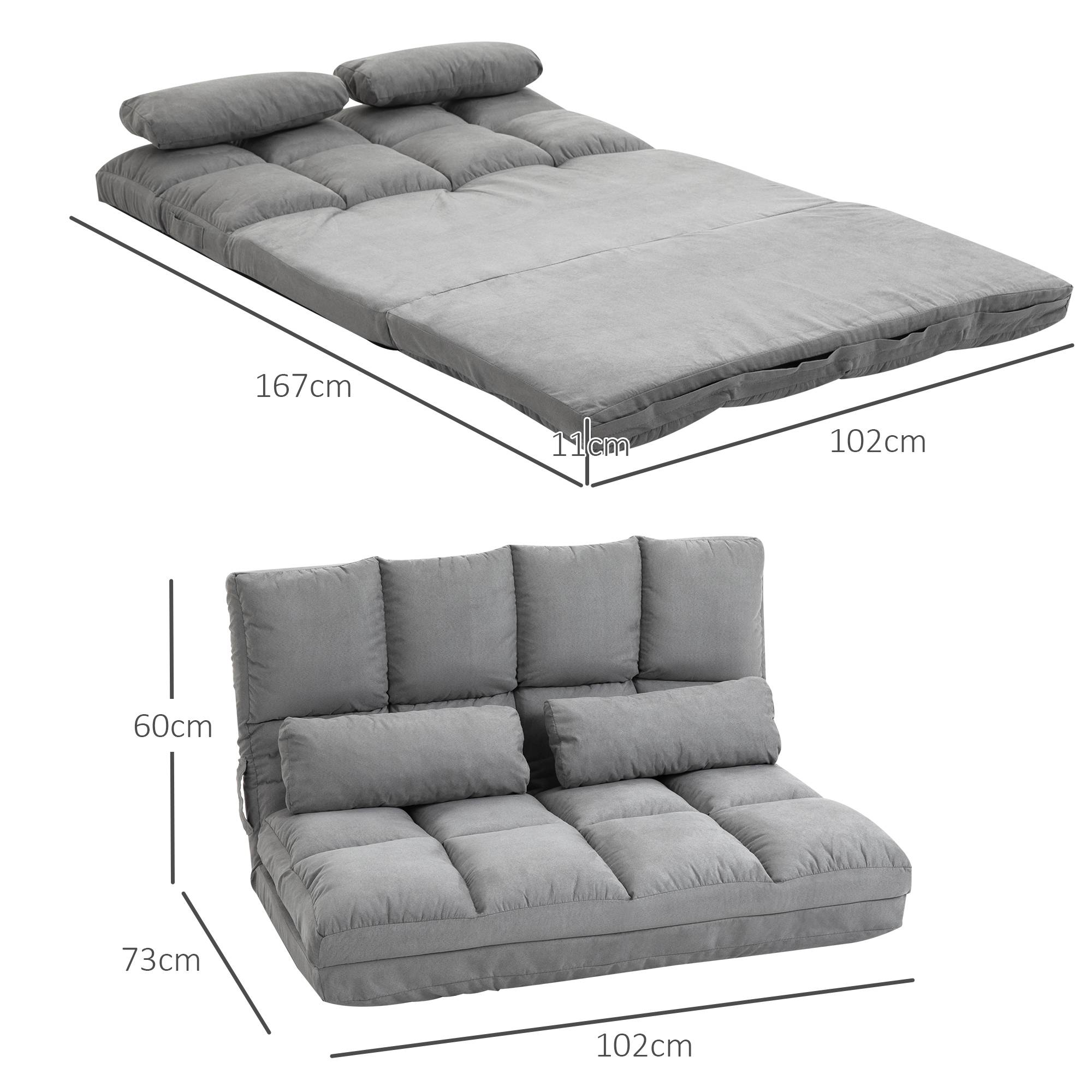 Chauffeuse convertible pliable en polyester effet suédé, dossier réglable, 2 coussins inclus, matelas d’appoint, salon, chambre, bureau, gris - Image 5