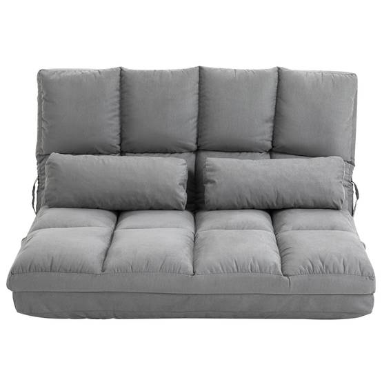 Chauffeuse convertible pliable en polyester effet suédé, dossier réglable, 2 coussins inclus, matelas d’appoint, salon, chambre, bureau, gris - Image 2