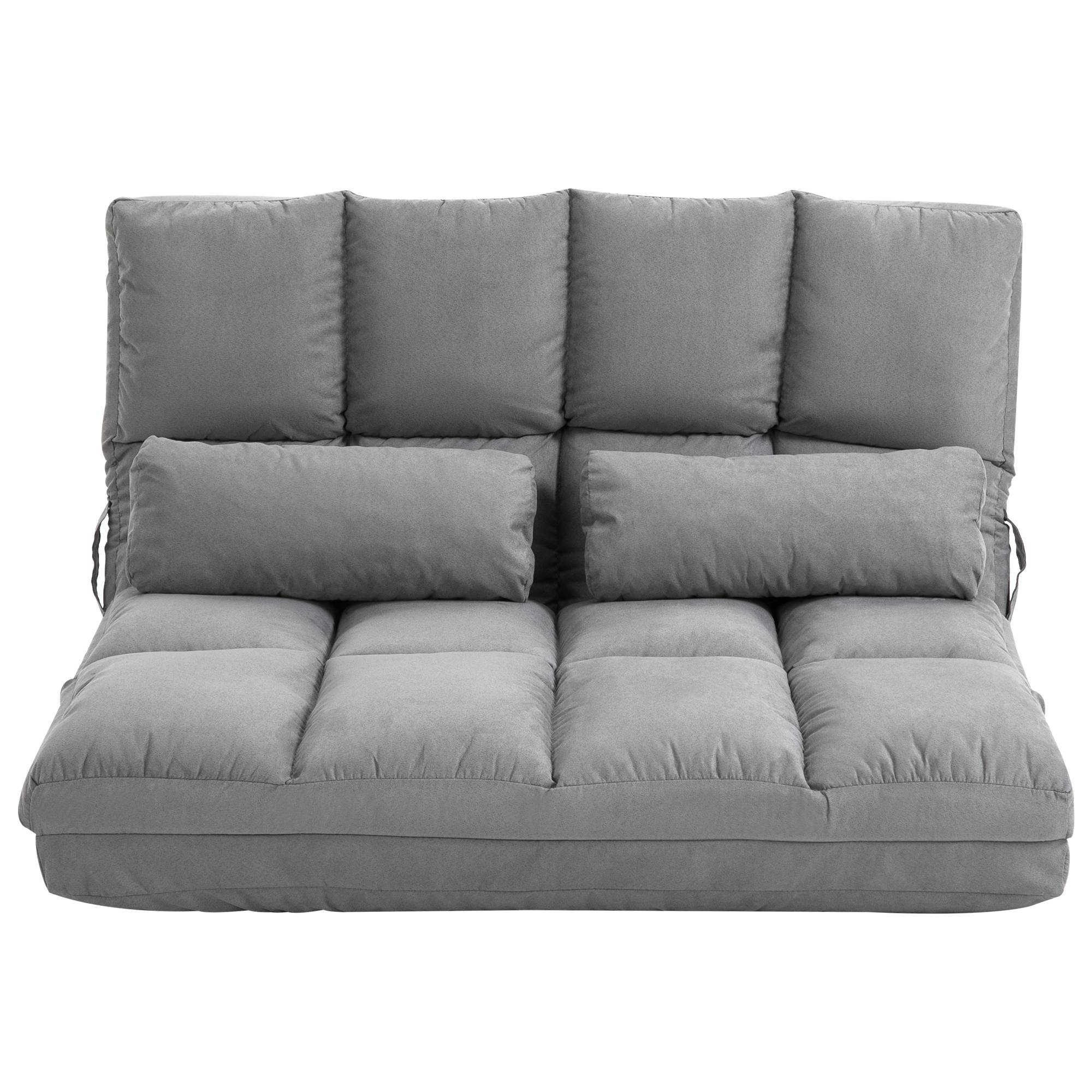 Chauffeuse convertible pliable en polyester effet suédé, dossier réglable, 2 coussins inclus, matelas d’appoint, salon, chambre, bureau, gris - Image 2