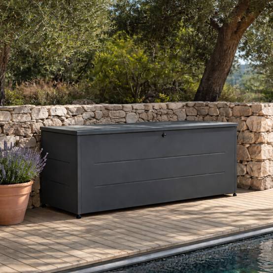 Couleurs du monde - Grand coffre extérieur 800L gris – rangement métal robuste pour un jardin organisé - Image 3