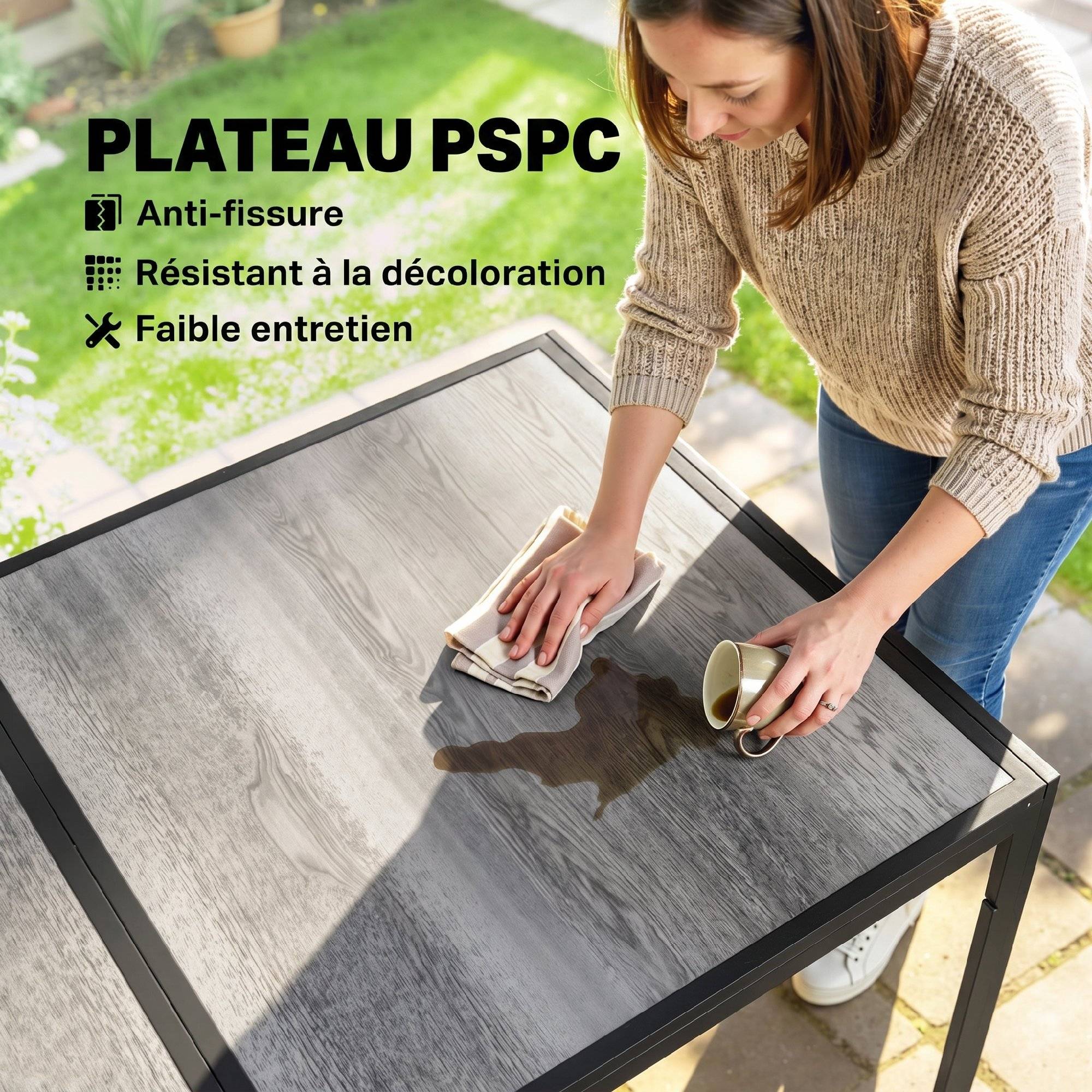 Maison Chic - Table de jardin pour 4 à 6 personnes, table à manger extérieure avec plateau à effet bois, 150x80x74 cm, gris - Image 7
