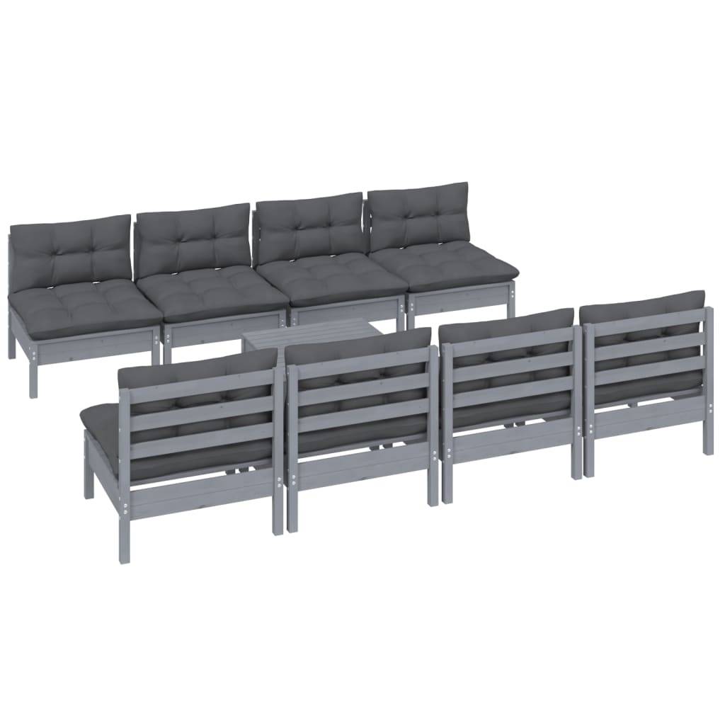 Helloshop26 - Salon de jardin meuble d'extérieur ensemble de mobilier 9 pièces avec coussins bois de pin massif