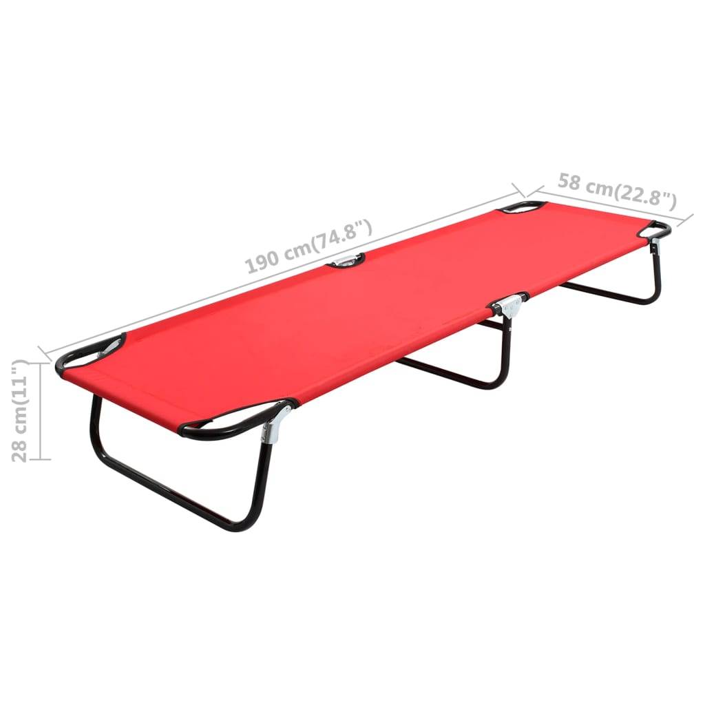 Helloshop26 - Lit de camping pliable terrasse meuble d'extérieur 190 cm pliable rouge acier - Image 8