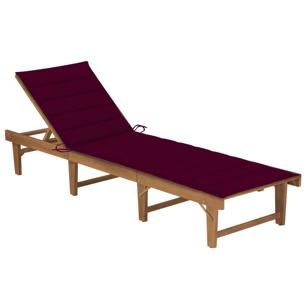 PANGIVO - Chaise longue pliable en bois d'acacia avec coussin vin rouge 200 x 61 x 30/86 cm - PANGIVO - Image 1