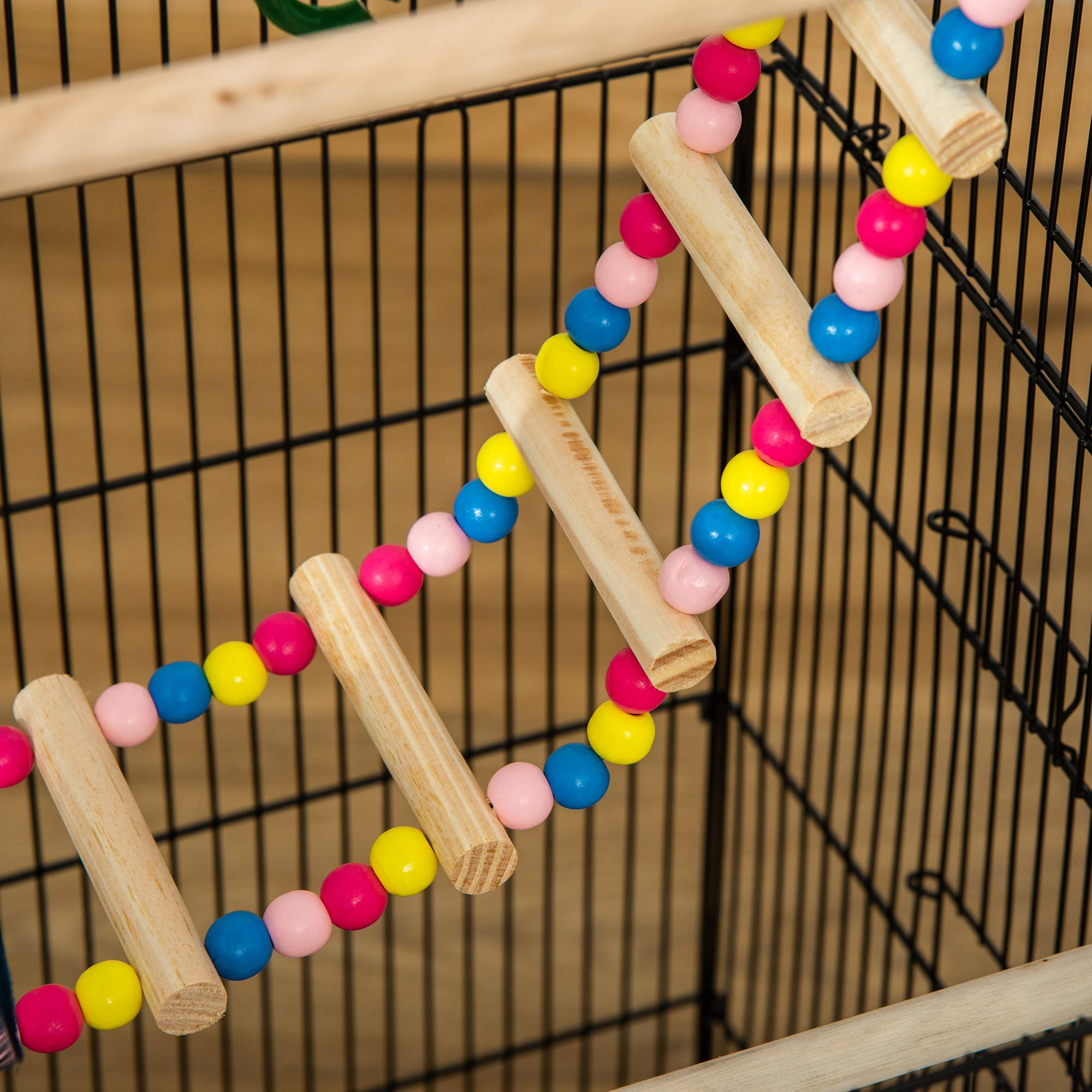 Pawhut - Cage oiseaux volière dim. 46L x 36l x 100H cm - mangeoires, perchoirs, balançoire, portes, trappes, échelle, jouets, plateau déjection - PP acier noir - Image 8