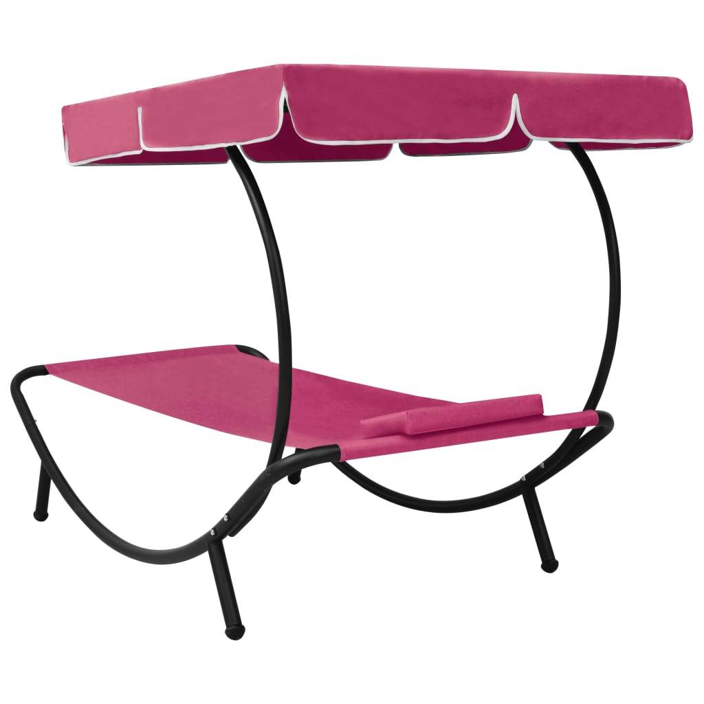 Maison Chic - Bain de soleil - Transat avec auvent et oreiller rose - Image 4
