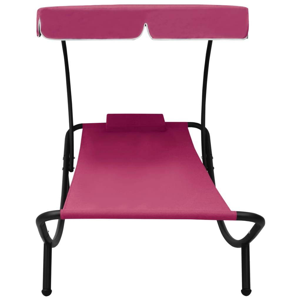 Maison Chic - Bain de soleil - Transat avec auvent et oreiller rose - Image 1