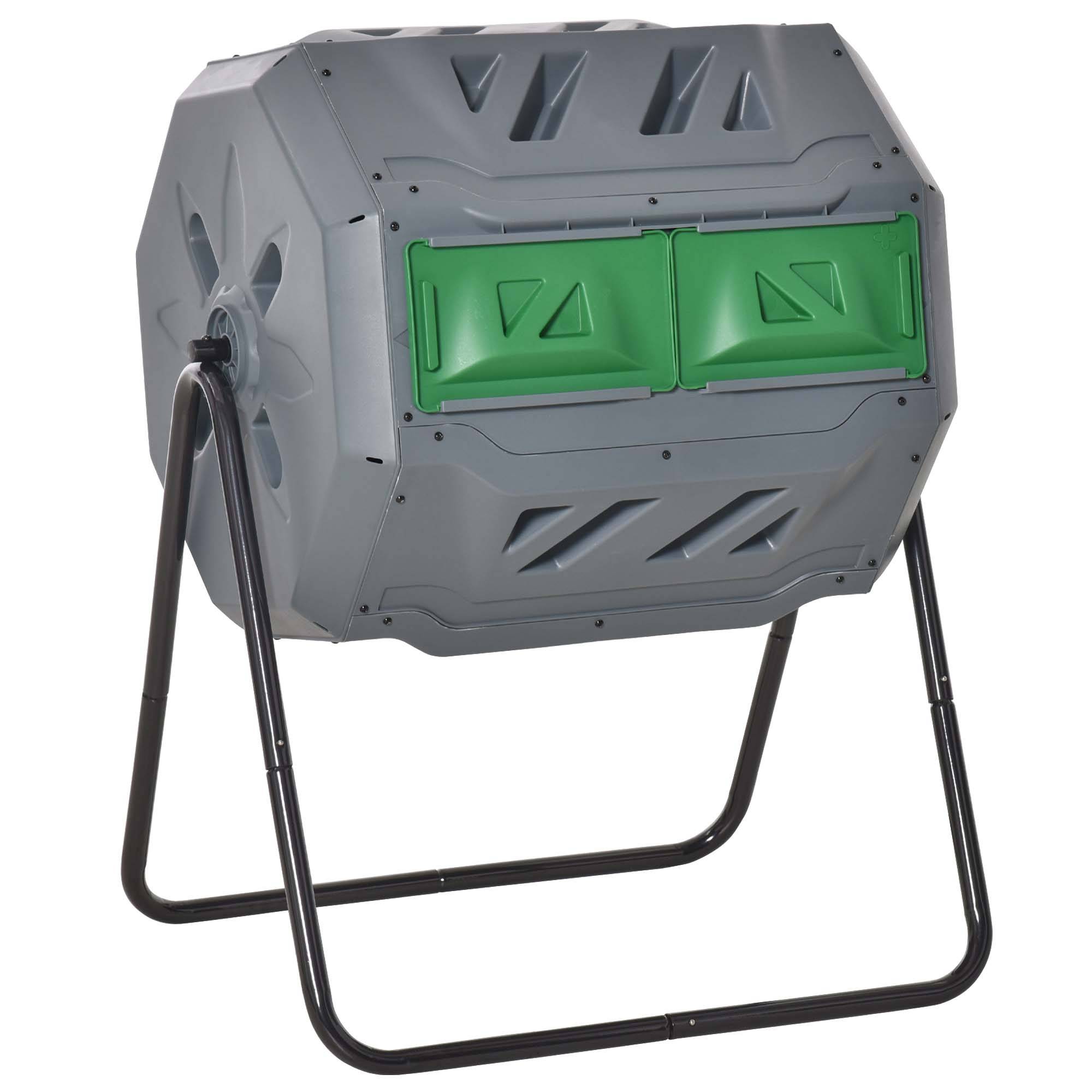ComfortXL - Composteur rotatif double chambre 160 L acier et PP gris pour jardin compostage facile - ComfortXL Outdoor Living - Image 2