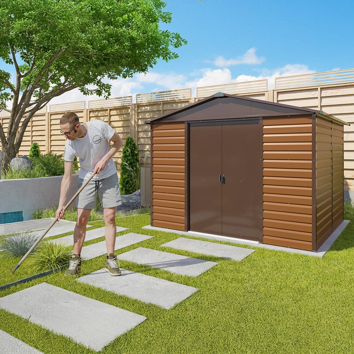 Yardmaster - Abri de jardin métal imitation bois 6,44 m2 Yardmaster + kit d'ancrage - Image 3