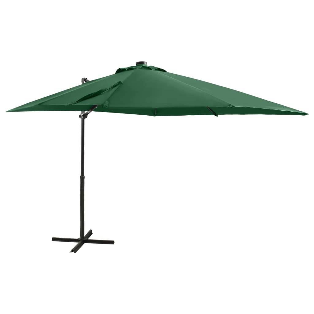 Helloshop26 - Parasol meuble de jardin déporté avec mât et lumières led 250 cm vert - Image 1