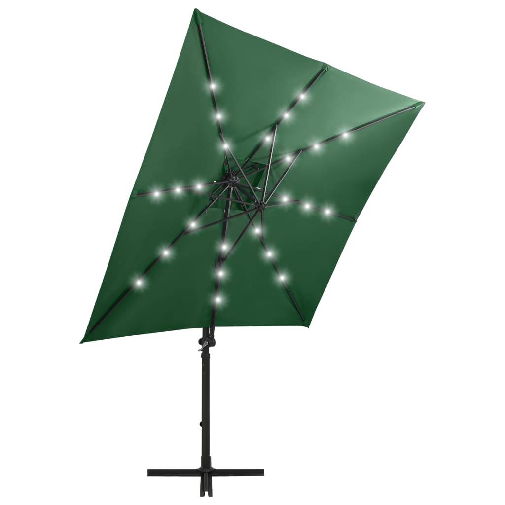 Helloshop26 - Parasol meuble de jardin déporté avec mât et lumières led 250 cm vert - Image 3