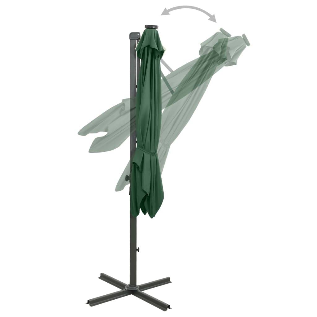 Helloshop26 - Parasol meuble de jardin déporté avec mât et lumières led 250 cm vert - Image 6