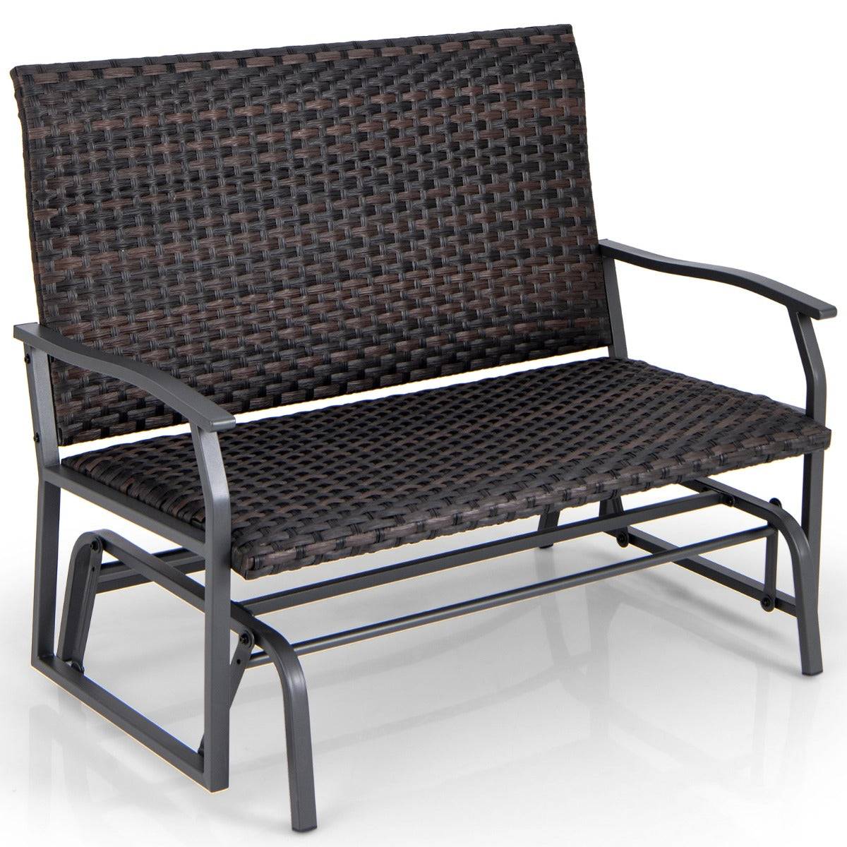 Helloshop26 - Banc coulissant d'extérieur causeuse en rotin tissé pour 2 personnes siège en mousse à séchage rapide bras coulissants en métal marron - Image 1