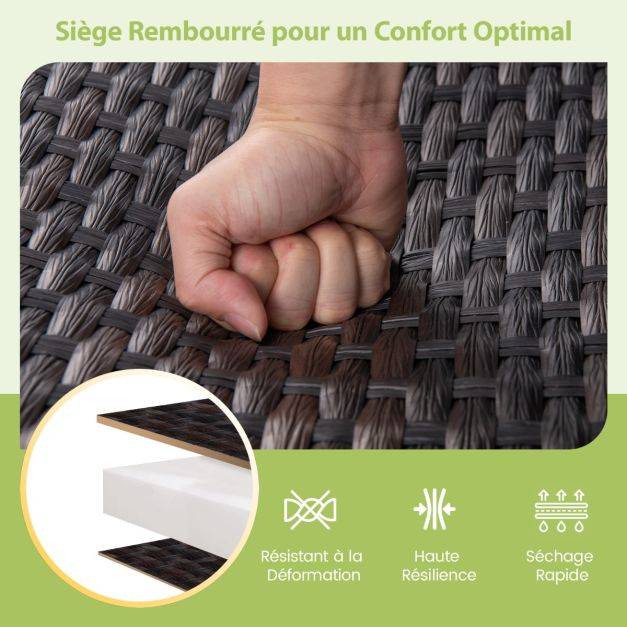 Helloshop26 - Banc coulissant d'extérieur causeuse en rotin tissé pour 2 personnes siège en mousse à séchage rapide bras coulissants en métal marron - Image 3
