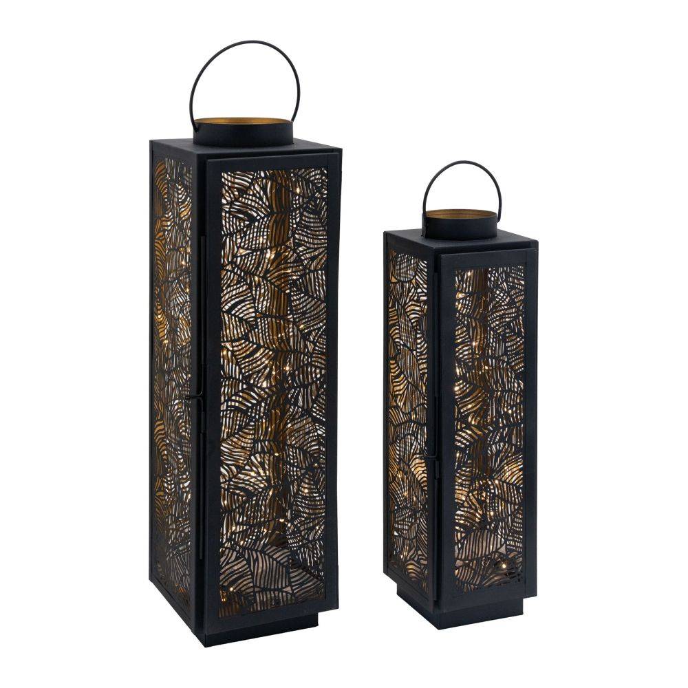 Aubry Gaspard - Lanternes en métal laqué noir carrée motif feuilles (Lot de 2) - Image 3