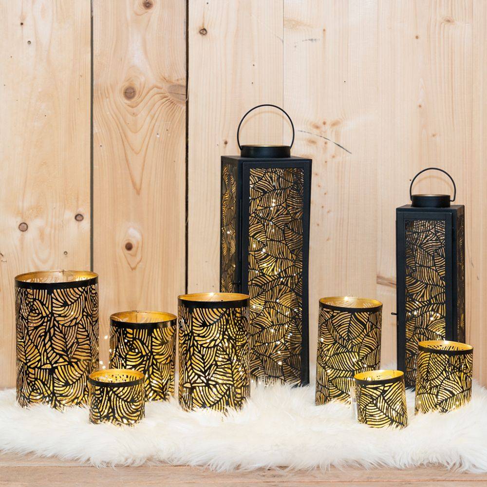 Aubry Gaspard - Lanternes en métal laqué noir carrée motif feuilles (Lot de 2) - Image 2