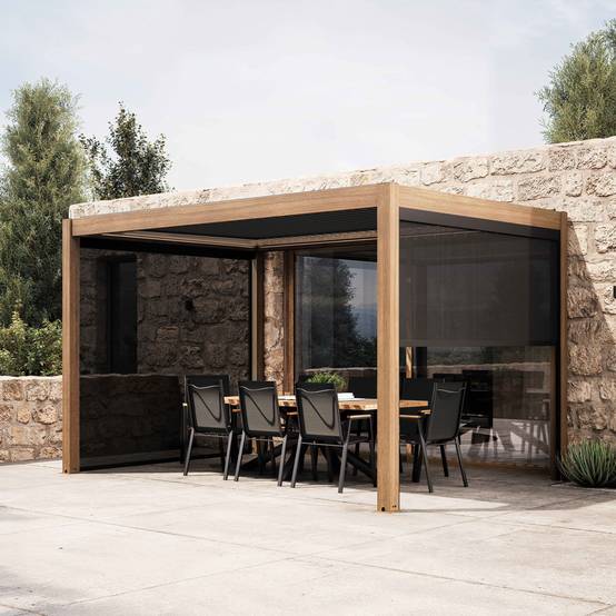 Oviala - Pergola bioclimatique autoportée motorisée éclairée 3x4m et 2 stores Kavala - Oviala - Image 1