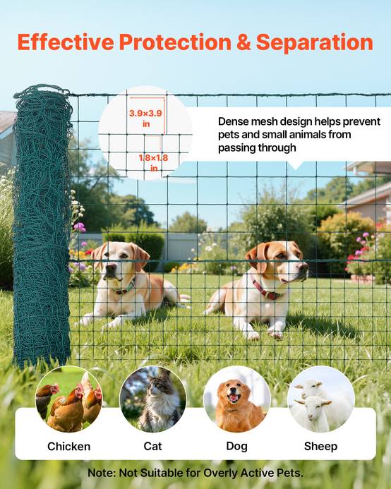 Vevor - VEVOR Clôture filet mobile 50 x 1,05 m, filet PE UV, 16 poteaux fibre de verre, piquets double pointe et haubans, idéal jardin, poules, chiens. - Image 4