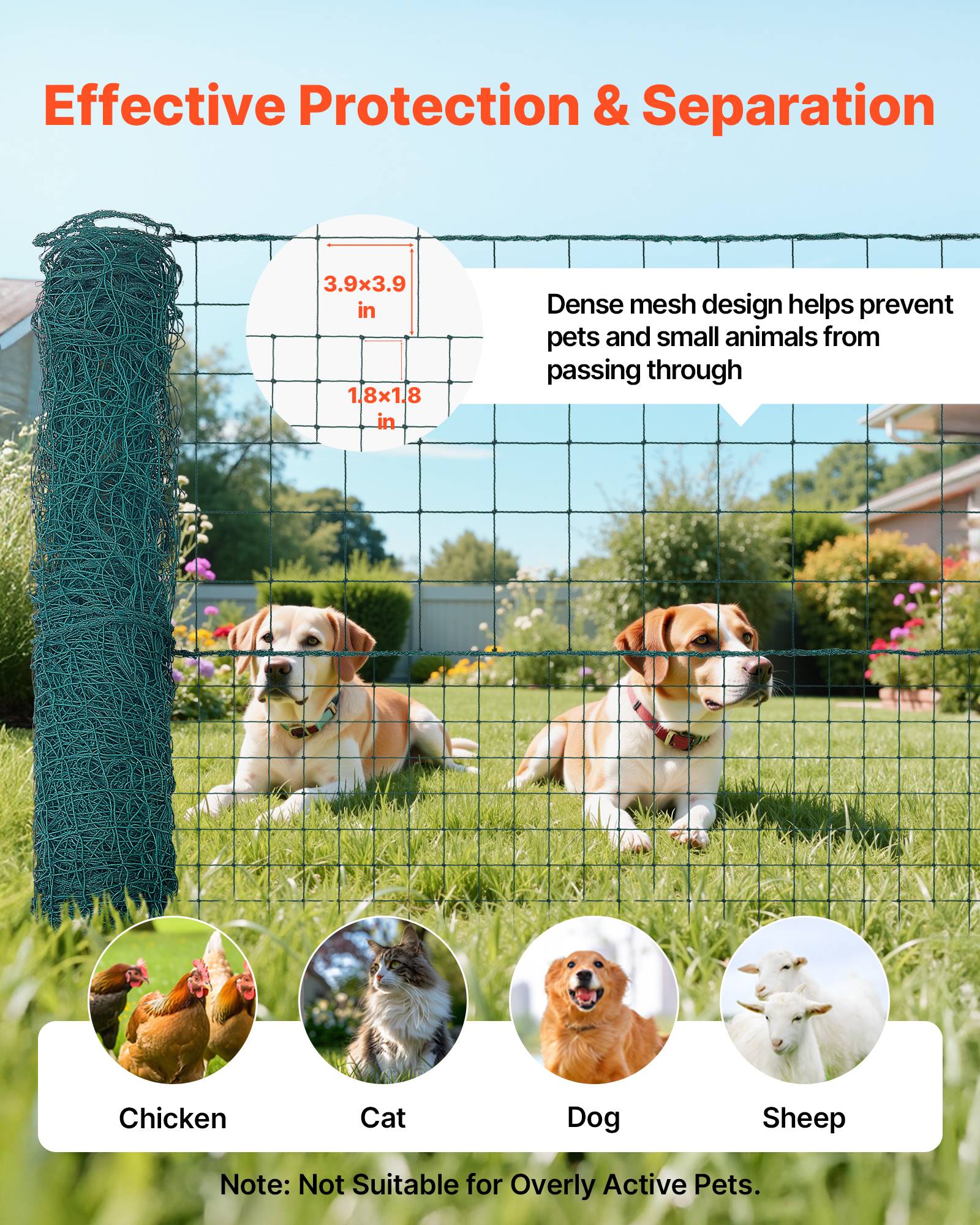 Vevor - VEVOR Clôture filet mobile 50 x 1,05 m, filet PE UV, 16 poteaux fibre de verre, piquets double pointe et haubans, idéal jardin, poules, chiens. - Image 4