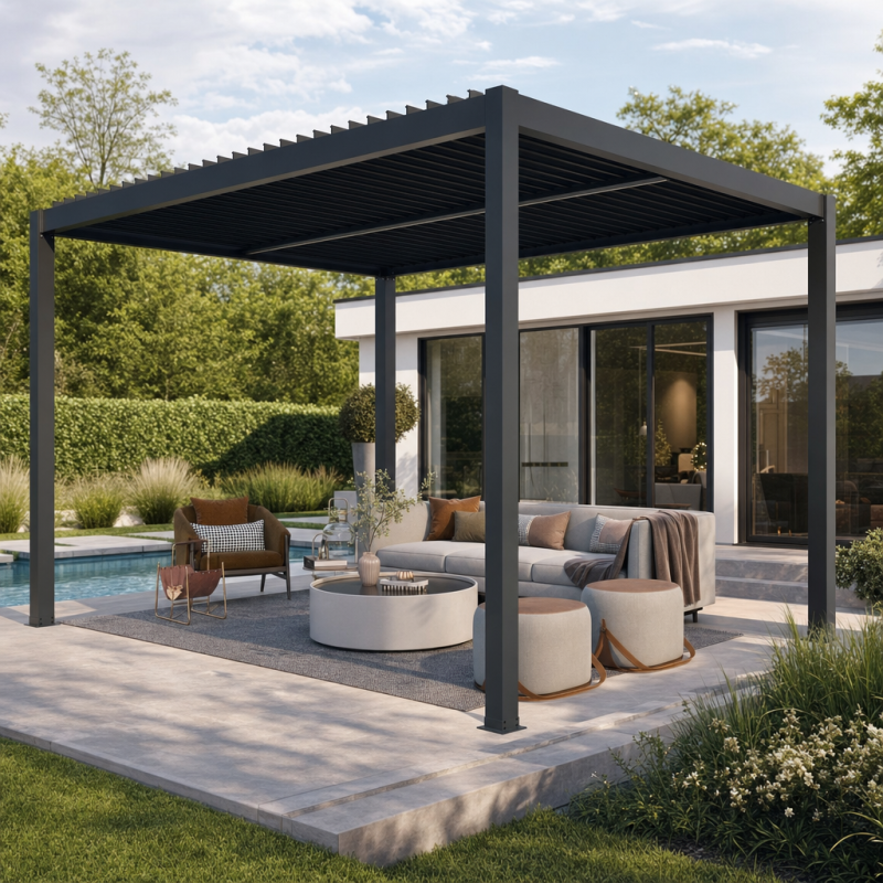 X-Metal - Pergola bioclimatique motorisée 3x3m aluminium anthracite avec télécommande X-Metal - Image 1