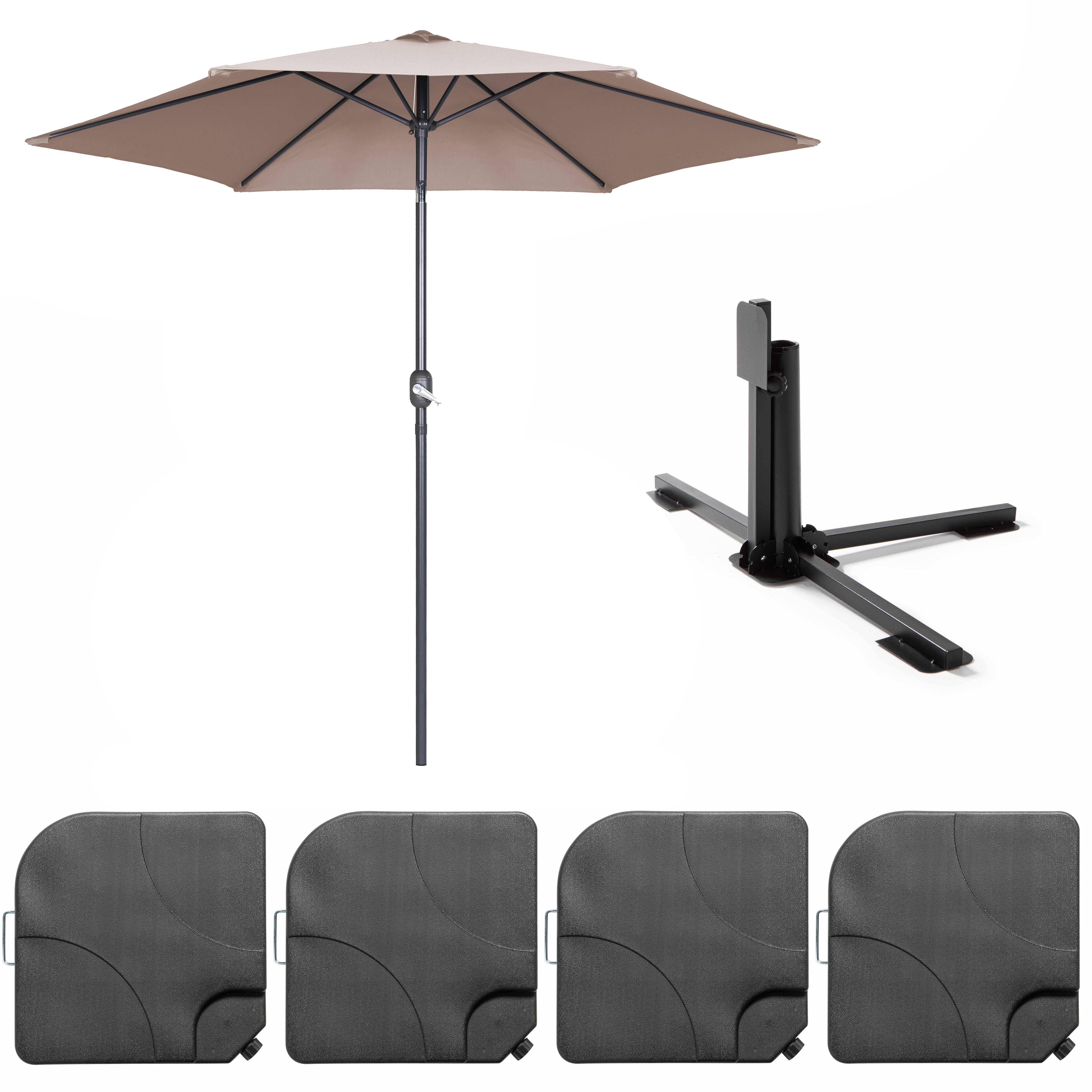 Oviala - Parasol droit inclinable 3m et 4 dalles à lester remplissables taupe Matera - Oviala - Image 2