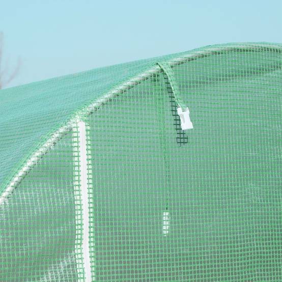 Serre de Jardin Tunnel Surface Sol 6 m² châssis Tubulaire renforcé Porte zippée 4 fenêtres enroulables Vert - Image 10