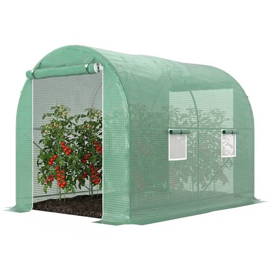 Serre de Jardin Tunnel Surface Sol 6 m² châssis Tubulaire renforcé Porte zippée 4 fenêtres enroulables Vert - Image 2