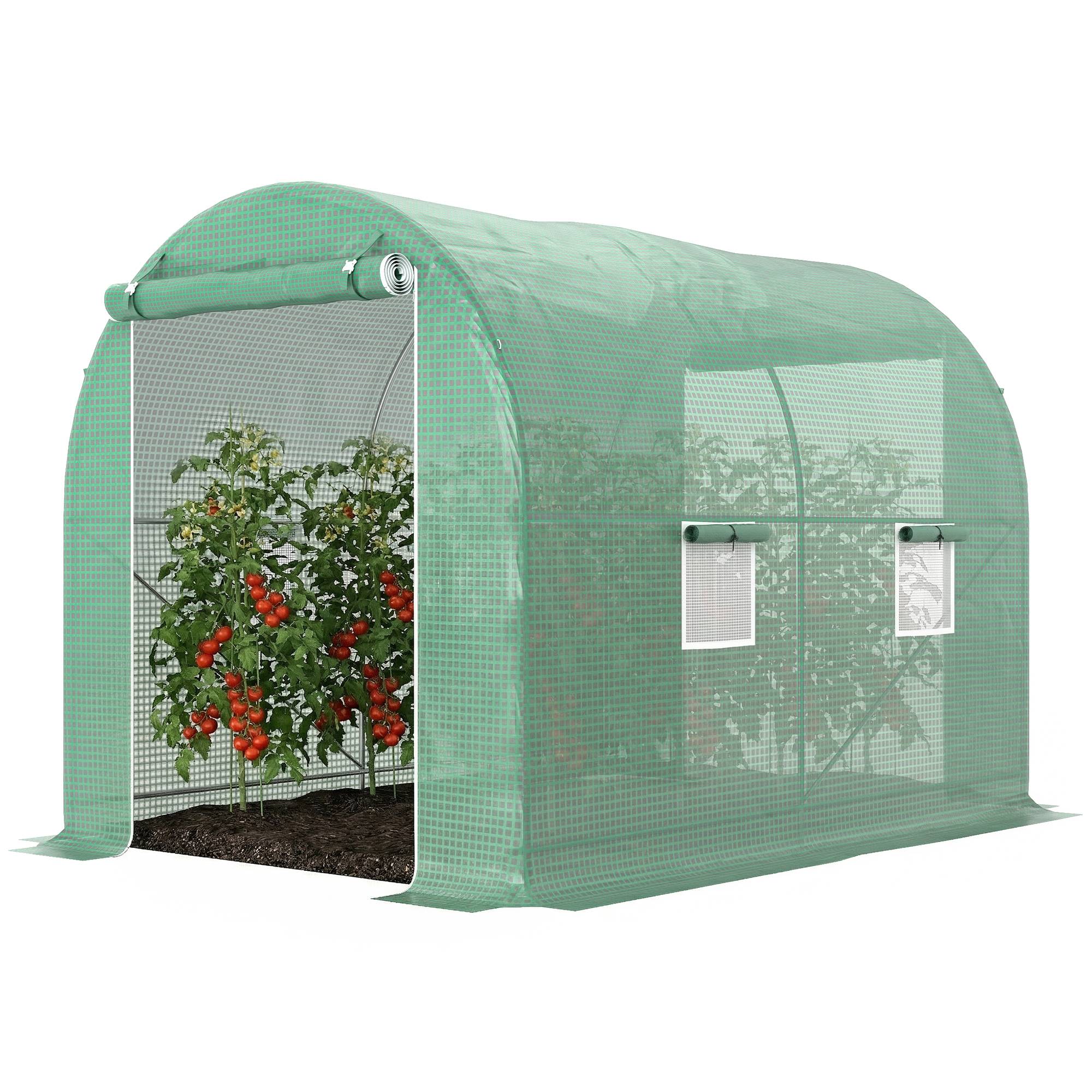 Serre de Jardin Tunnel Surface Sol 6 m² châssis Tubulaire renforcé Porte zippée 4 fenêtres enroulables Vert - Image 2