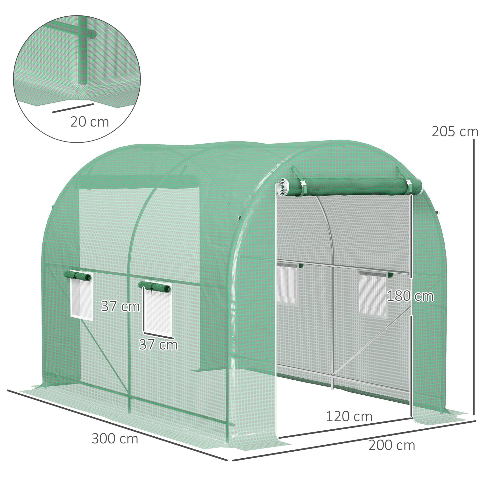 Serre de Jardin Tunnel Surface Sol 6 m² châssis Tubulaire renforcé Porte zippée 4 fenêtres enroulables Vert - Image 5