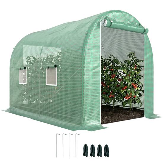 Serre de Jardin Tunnel Surface Sol 6 m² châssis Tubulaire renforcé Porte zippée 4 fenêtres enroulables Vert - Image 1