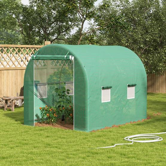 Serre de Jardin Tunnel Surface Sol 6 m² châssis Tubulaire renforcé Porte zippée 4 fenêtres enroulables Vert - Image 4