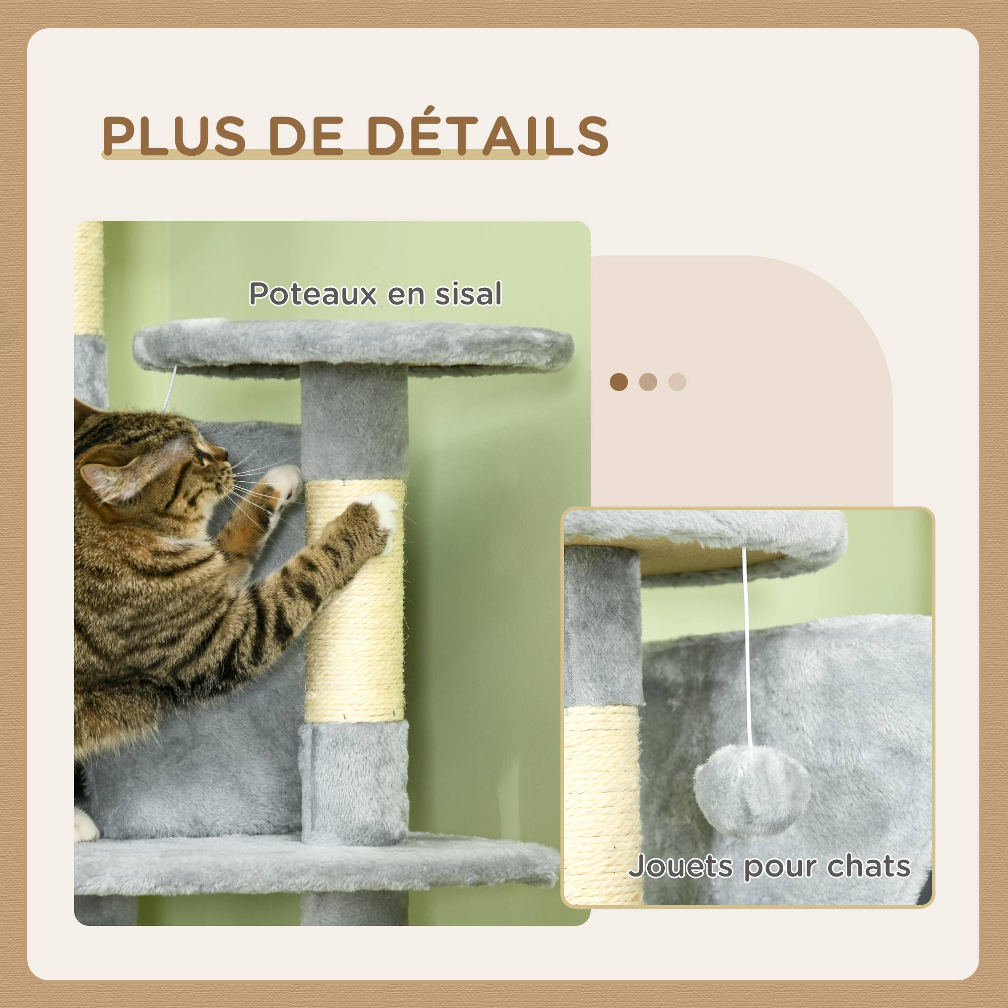 Sans Marque - Arbre à chat XXL arbre à grimper pour chat multi-équipements griffoirs 6 plate-formes 2 niches hauteur 200 cm gris - Image 7