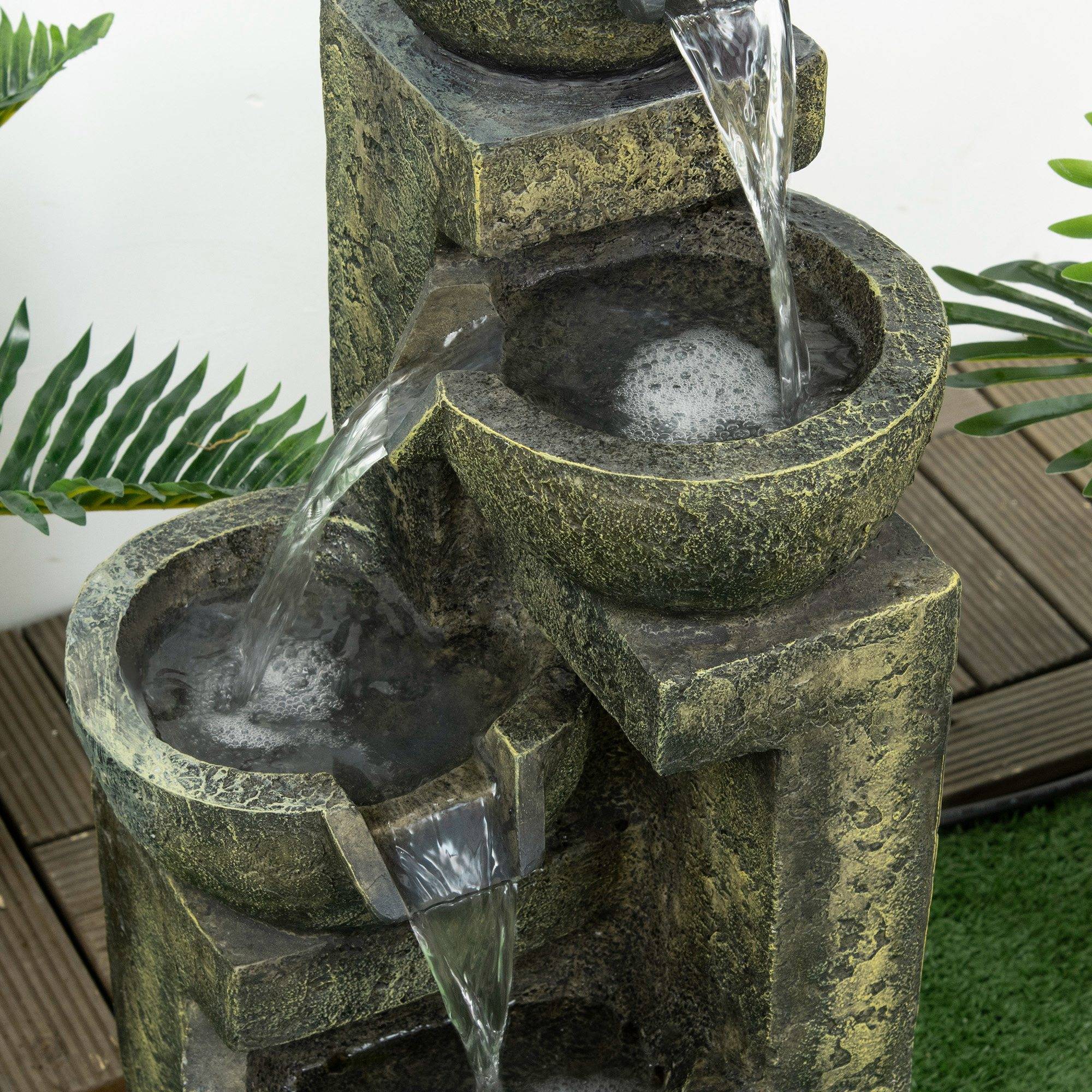 Outsunny - Fontaine de jardin zen 4 vasques 25x24x60cm débit réglable pompe submersible incluse résine noir - Outsunny - Image 8