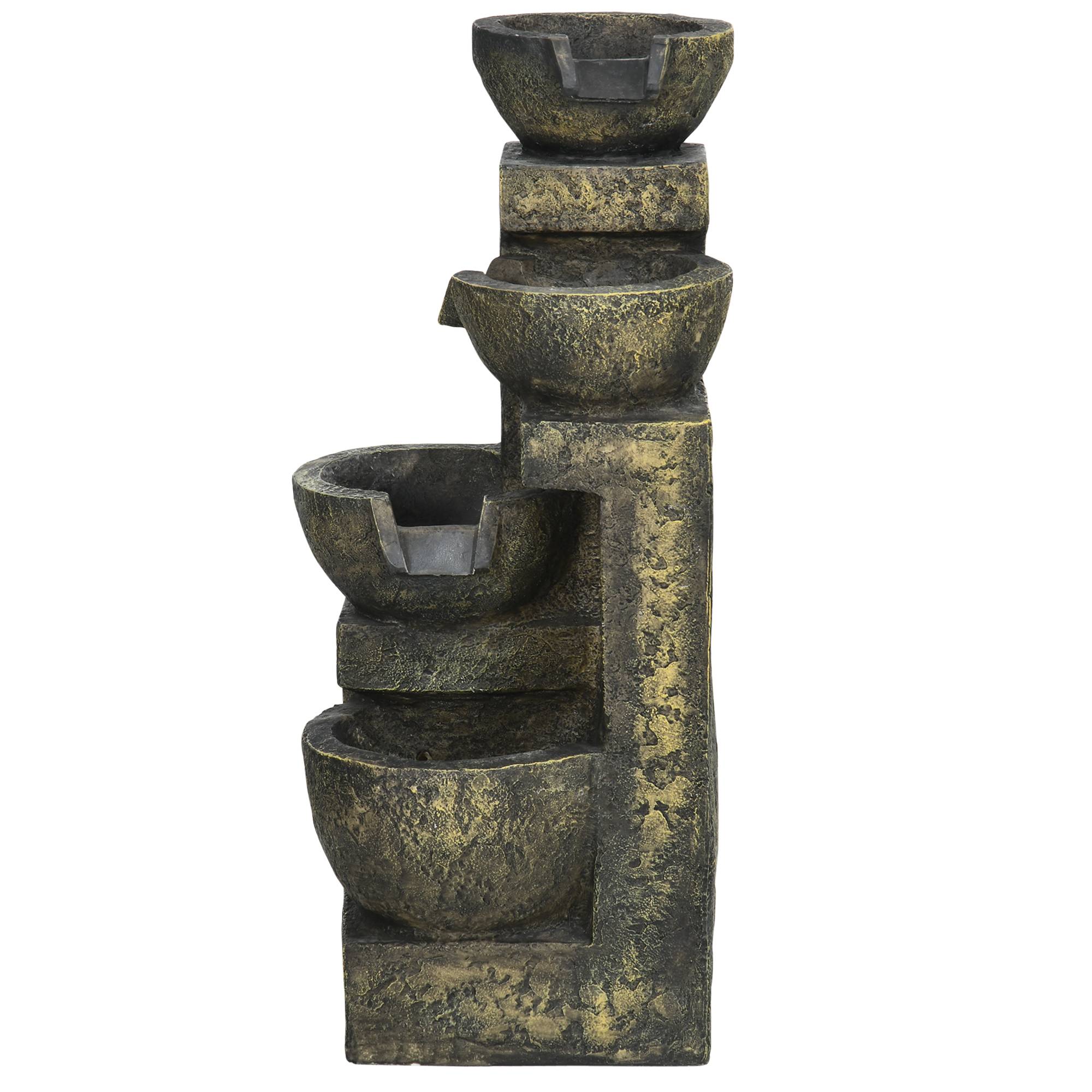 Outsunny - Fontaine de jardin zen 4 vasques 25x24x60cm débit réglable pompe submersible incluse résine noir - Outsunny - Image 7