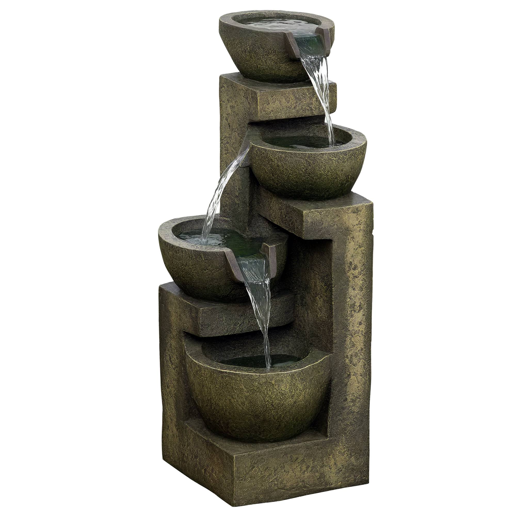 Outsunny - Fontaine de jardin zen 4 vasques 25x24x60cm débit réglable pompe submersible incluse résine noir - Outsunny - Image 1