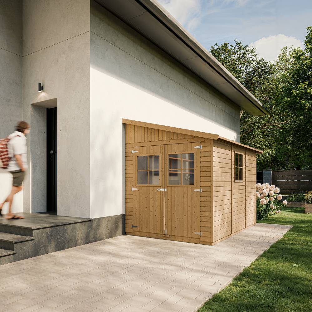 Timbela - Abri de Jardin en Bois Naturel H244x218x318 cm / 6 m² avec paroi latérale et fenêtres - 17 mm d’épaisseur - Timbela M339A - Image 1