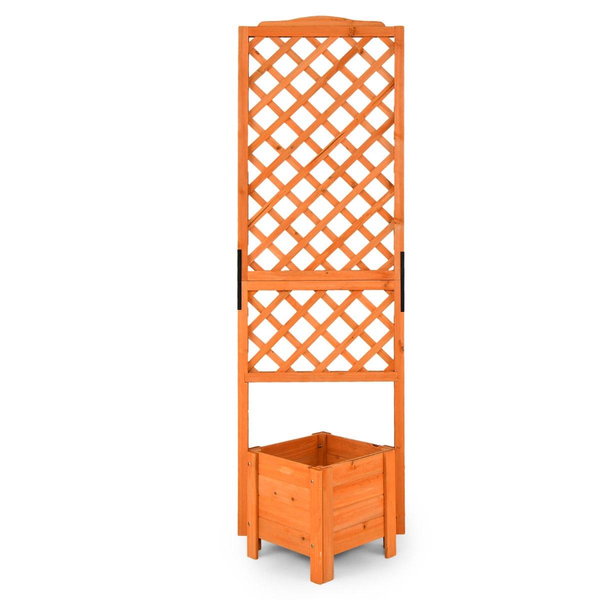 Jardinière sur pied avec treillis en bois de sapin 54,5 x 52 x 180 cm bac à fleurs avec trous de drainage pour plantes grimpantes