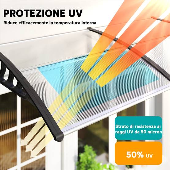 Auvent marquise polycarbonate aluminium balcons fenêtres protection UV 303x96cm transparent - ComfortXL Outdoor Living - Image 6