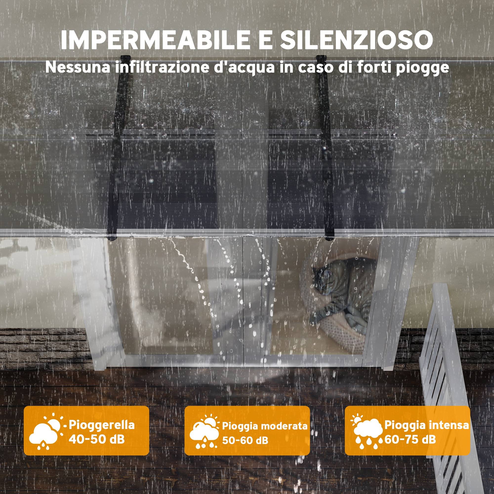 Auvent marquise polycarbonate aluminium balcons fenêtres protection UV 303x96cm transparent - ComfortXL Outdoor Living - Image 7