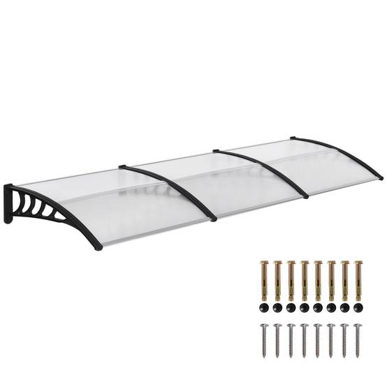Auvent marquise polycarbonate aluminium balcons fenêtres protection UV 303x96cm transparent - ComfortXL Outdoor Living - Image 1
