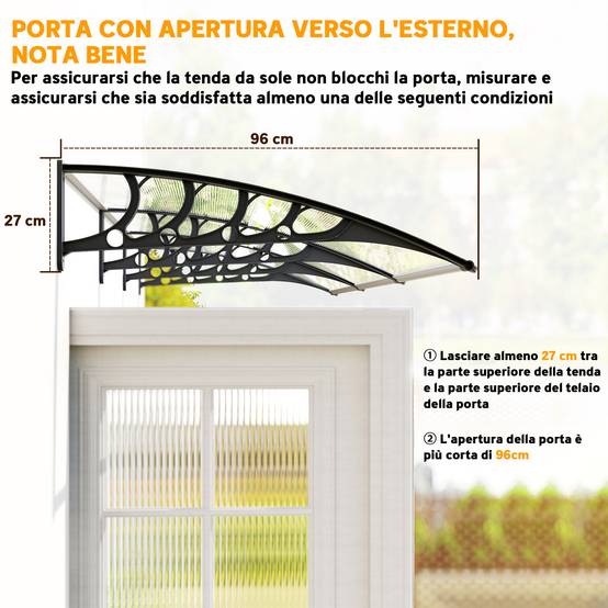 Auvent marquise polycarbonate aluminium balcons fenêtres protection UV 303x96cm transparent - ComfortXL Outdoor Living - Image 9