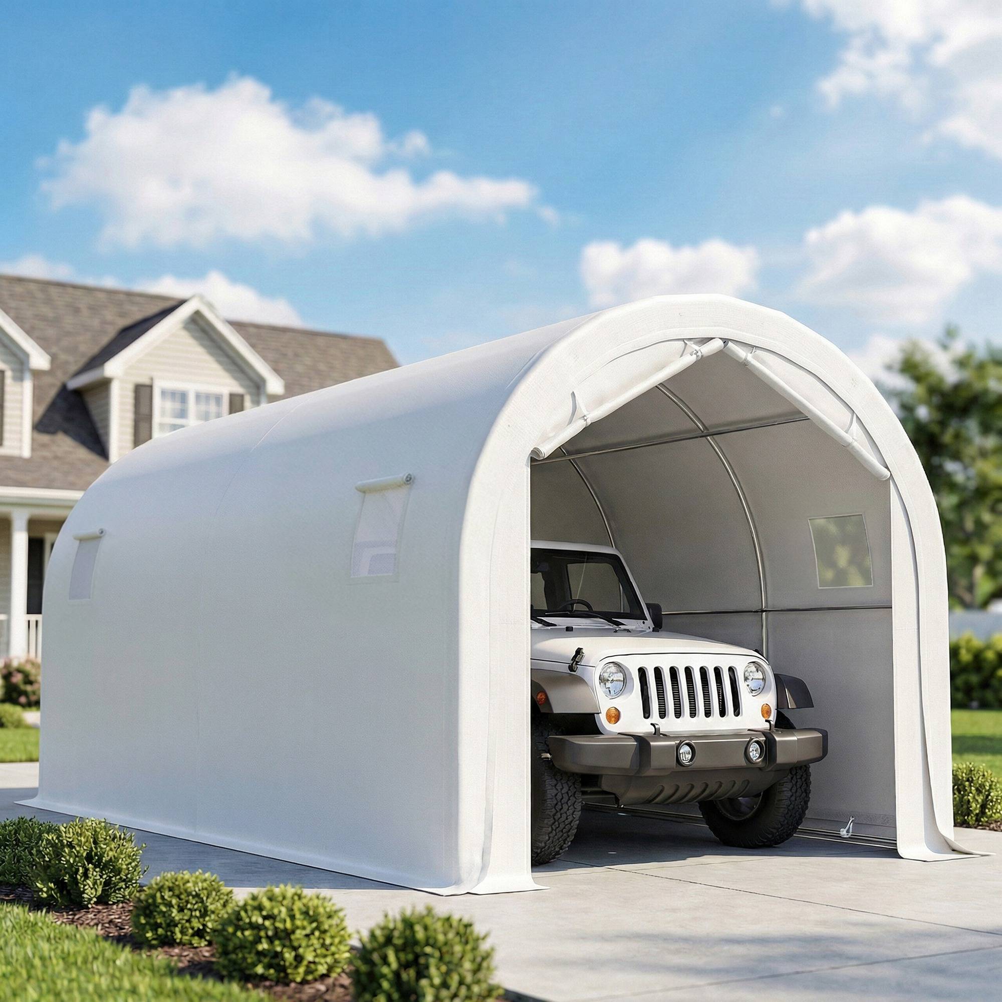 ComfortXL - Garage Voiture Extérieur 3x6m Acier Galvanisé Tente Abri Imperméable Protection UV Blanc - ComfortXL Outdoor Living - Image 3