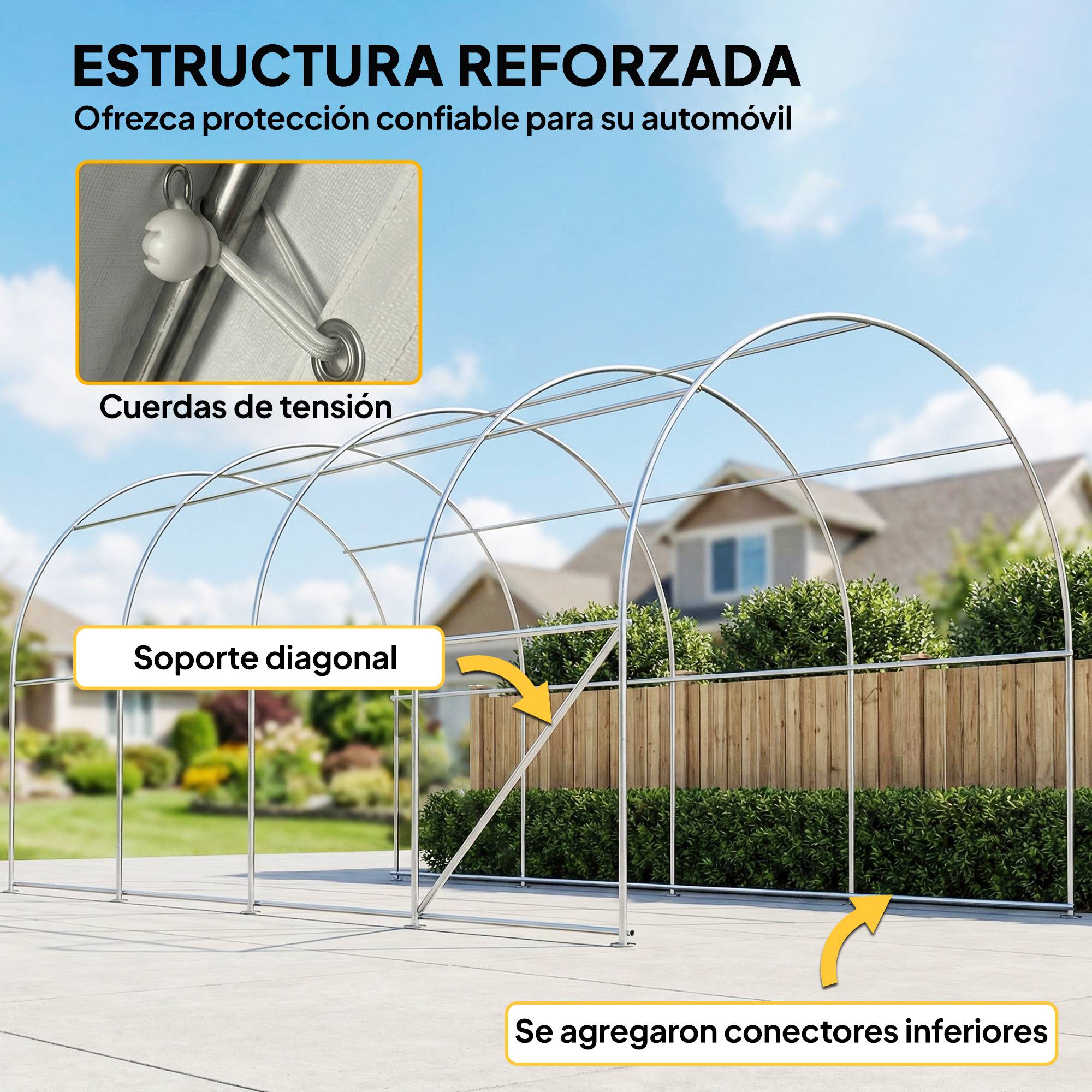 ComfortXL - Garage Voiture Extérieur 3x6m Acier Galvanisé Tente Abri Imperméable Protection UV Blanc - ComfortXL Outdoor Living - Image 9