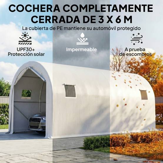 ComfortXL - Garage Voiture Extérieur 3x6m Acier Galvanisé Tente Abri Imperméable Protection UV Blanc - ComfortXL Outdoor Living - Image 6