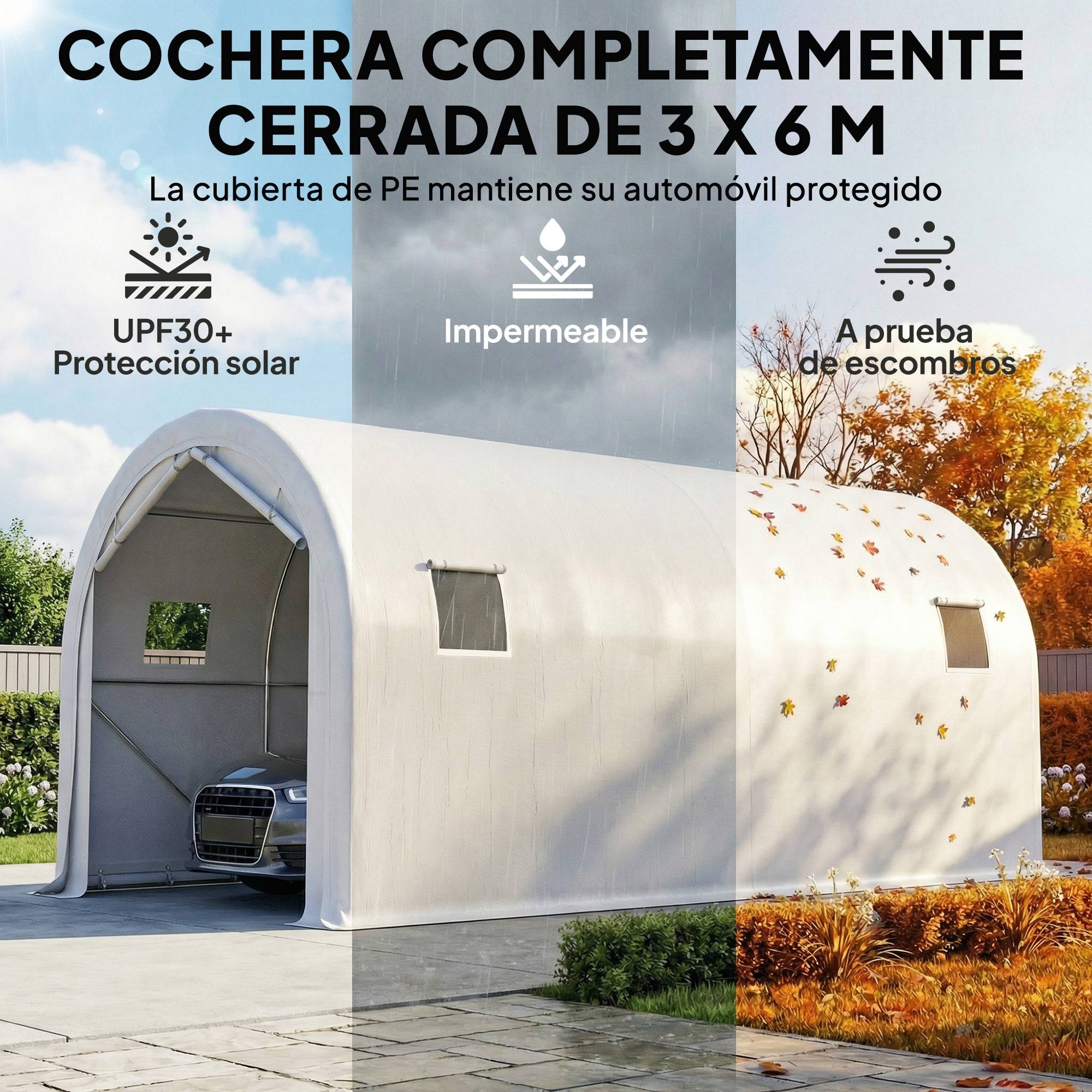 ComfortXL - Garage Voiture Extérieur 3x6m Acier Galvanisé Tente Abri Imperméable Protection UV Blanc - ComfortXL Outdoor Living - Image 6