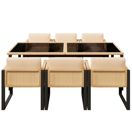 Set de jardin 6 places avec table en verre trempé, Rattan et tissu, Noir et Marron - PANGIVO - Image 8