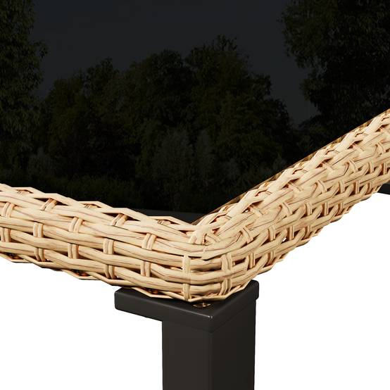 Set de jardin 6 places avec table en verre trempé, Rattan et tissu, Noir et Marron - PANGIVO - Image 9
