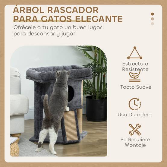 Arbre à chat pour petits chats 57 cm avec rampe à griffer, niche et balle suspendue 40 x 40 x 57 cm Gris foncé - Image 6