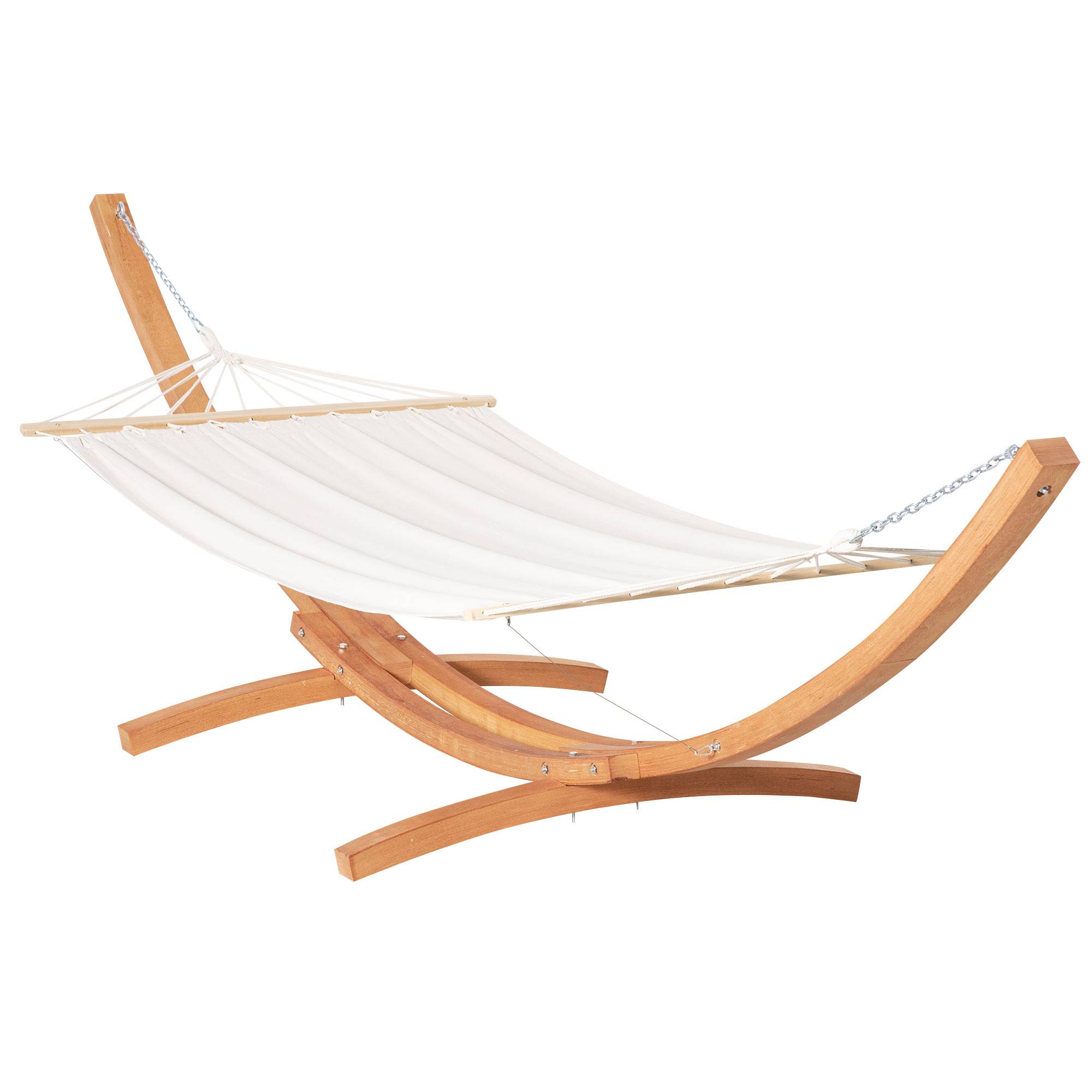 ComfortXL - Hamac de jardin sur pied en bois pour 1 personne toile coton robuste détente en extérieur 392 cm crème - ComfortXL Outdoor Living - Image 1