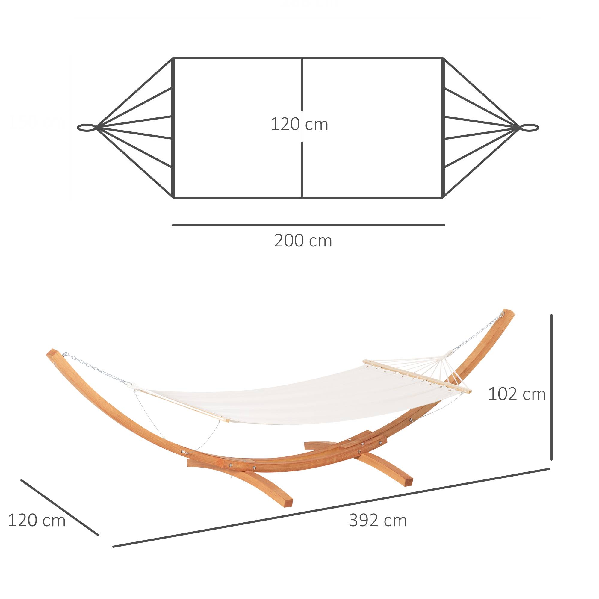 ComfortXL - Hamac de jardin sur pied en bois pour 1 personne toile coton robuste détente en extérieur 392 cm crème - ComfortXL Outdoor Living - Image 5